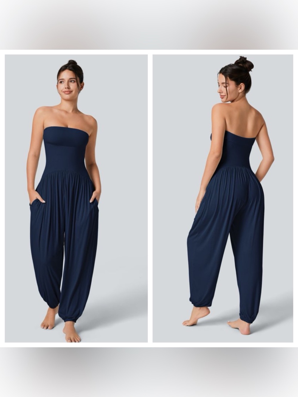 HALARA Navy Strapless Harem Jumpsuit